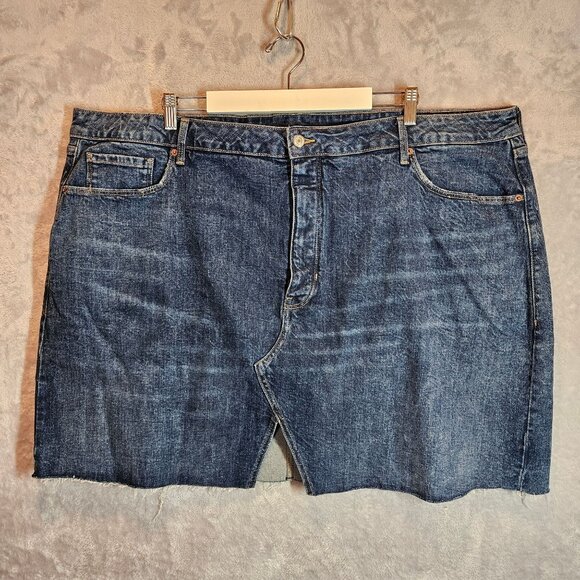 Old Navy Womens 28 Denim Button-Fly Skirt classic Retro raw Hem dark wash - Picture 1 of 11